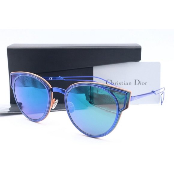 New Christian Dior Sculpt KN9T5 Cat Eye Blue Sunglasses Green Mirror Lenses 63mm - Picture 1 of 7